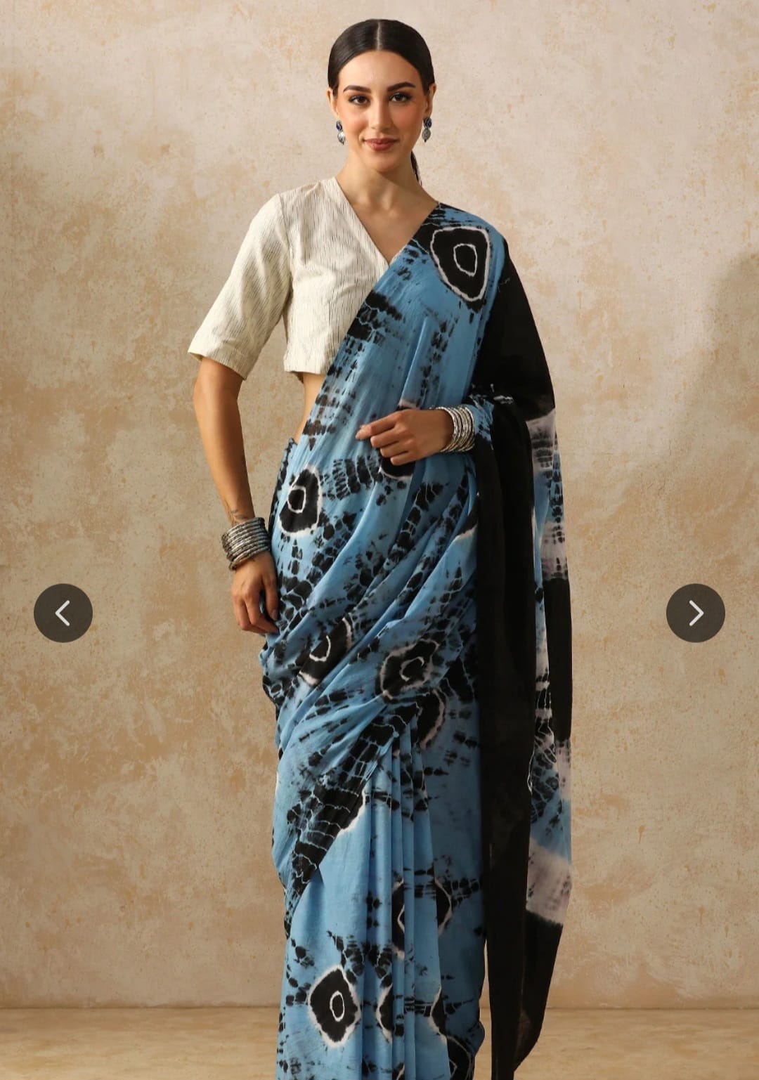 Pure cotton mulmul saree handblock printed in blue and black – handcrafted cotton saree wholesale Fabtexs